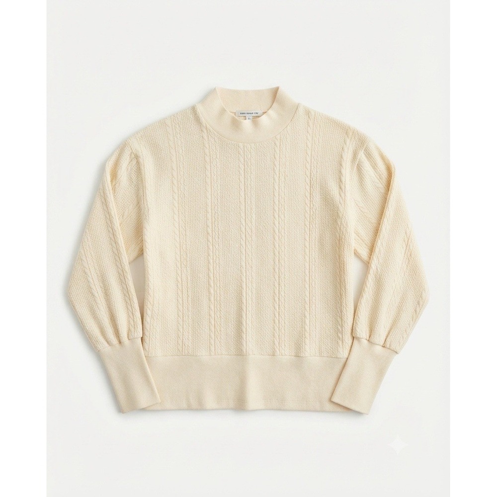 Parker & Quinn Cream Cable Knit Mock Neck Sweater Women's S Textured Ribbed
